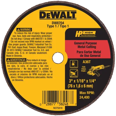 DEWALT® 3-IN. x 1/16-IN. x 1/4-IN. A36T Fast Cutting Wheel