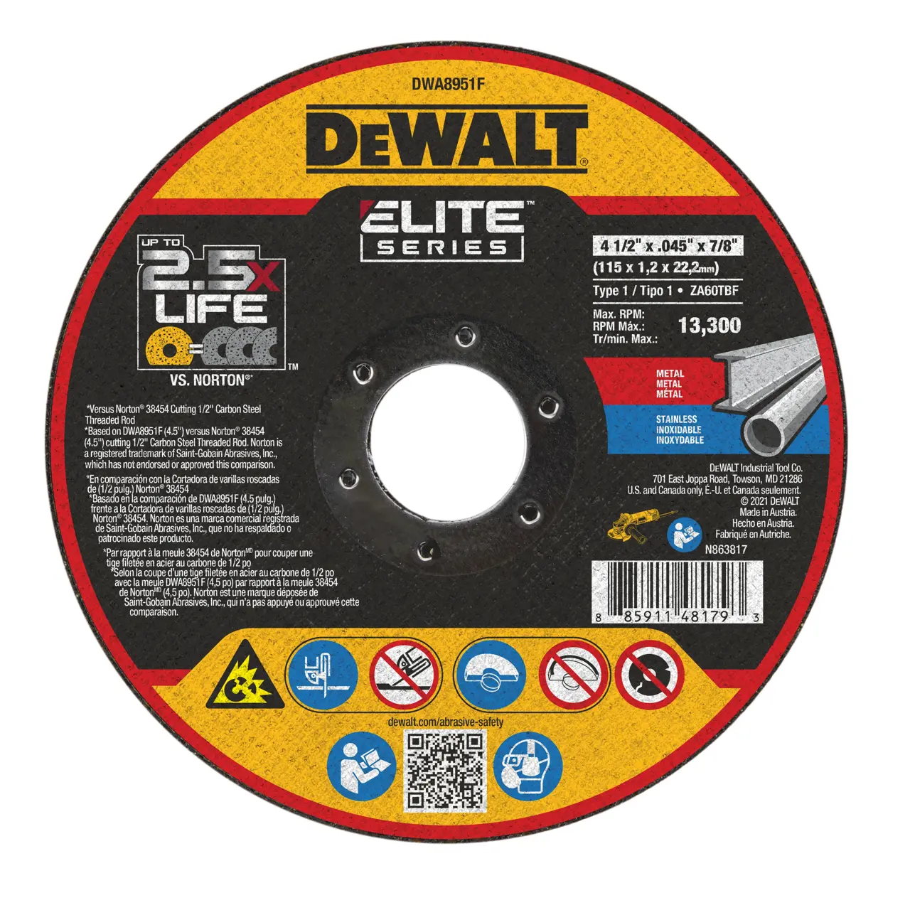 ELITE SERIES™ 4-1/2-IN. X .045-IN. X 7/8-IN. T1 Ceramic Cut-Off Wheel
