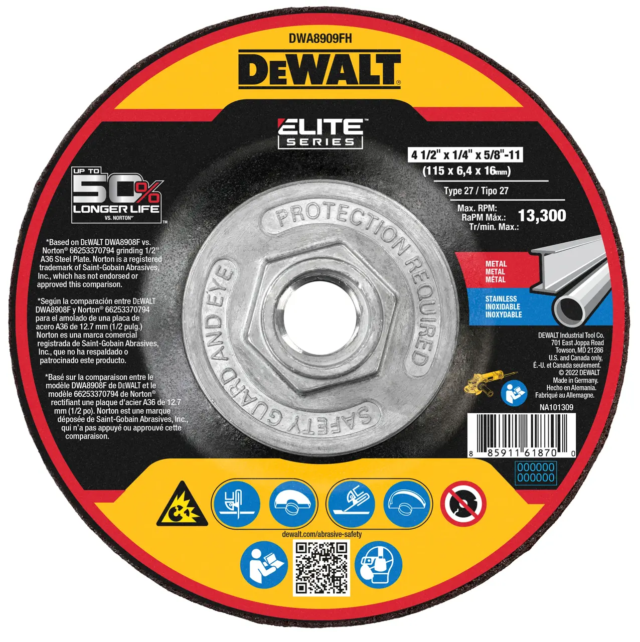 ELITE SERIES™ 4-1/2-IN. X 1/4-IN. X 5/8-IN.-11 T27 Ceramic Grinding Wheel