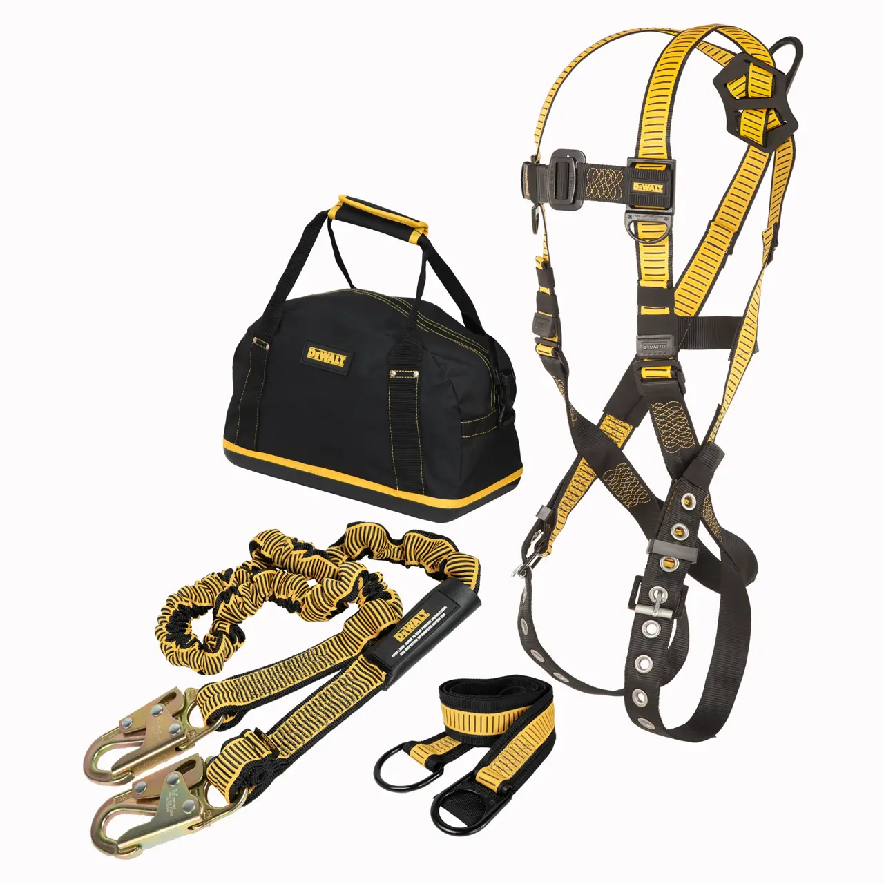 Fall Protection Compliance Kit Includes D1000 Harness with TB Legs, a 6 Ft Lanyard and a 3 Ft Web Anchor Strap, in a Carrying Bag
