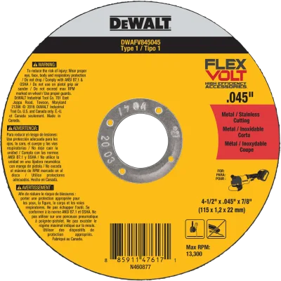 Flexvolt 4-1/2-IN. X .045-IN. X 7/8-IN. T1 cutting wheel for metal & stainless