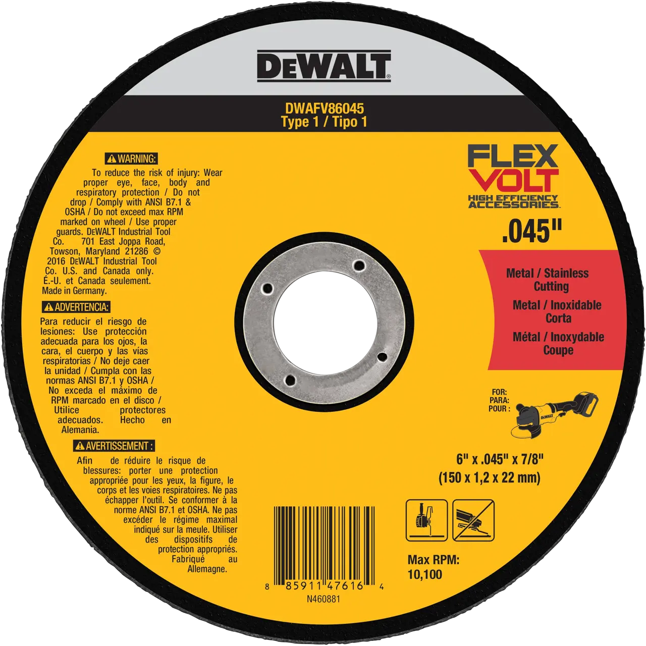 Flexvolt 6-IN. X .045-IN. X 7/8-IN. T1 cutting wheel for metal & stainless