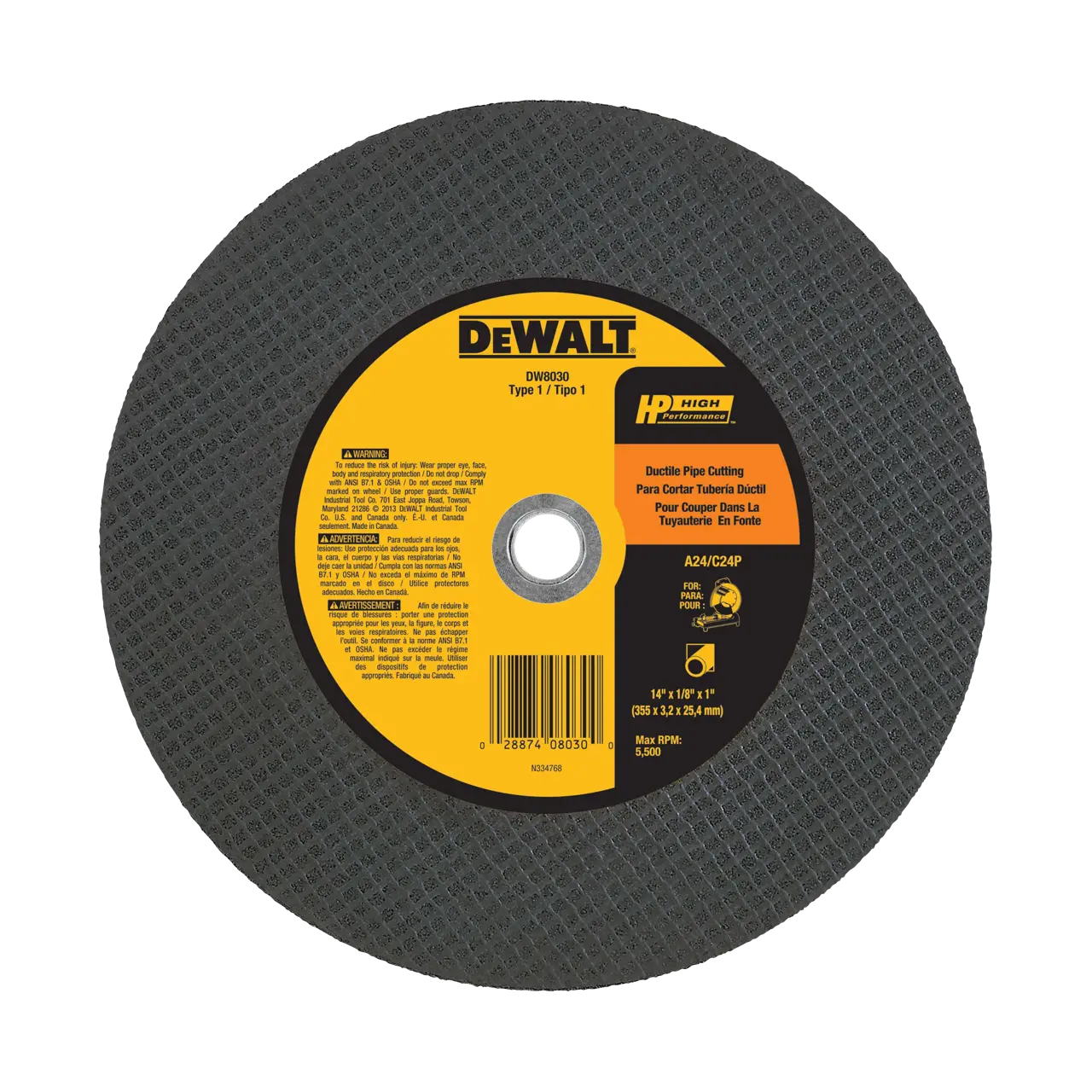 Hp 14-IN. X 1/8-IN. X 1-IN. Ductile Pipe Cutting Wheel