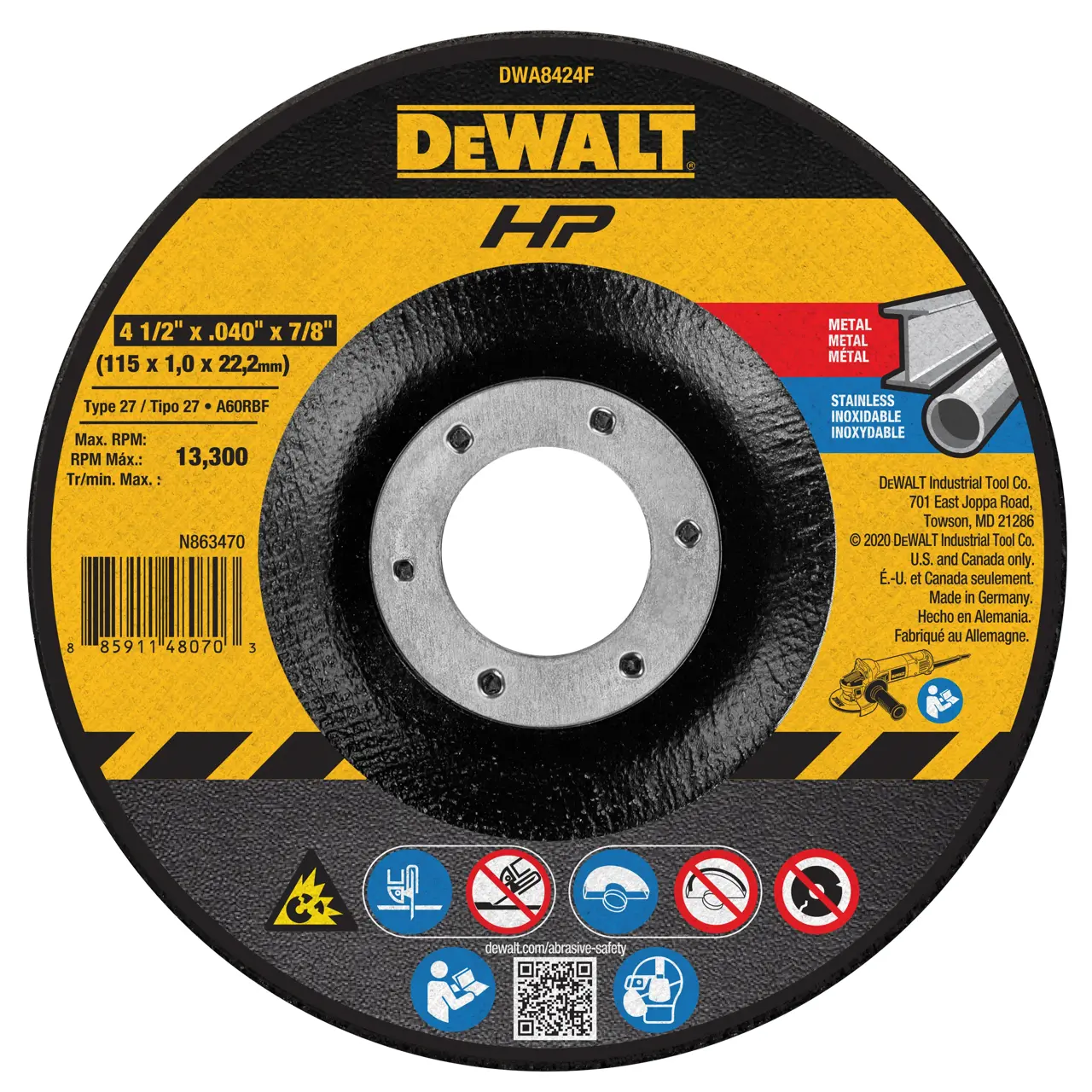 Hp 4-1/2-IN. X .040-IN. X 7/8-IN. Type 27 Cut-Off Wheel for Metal & Stainless