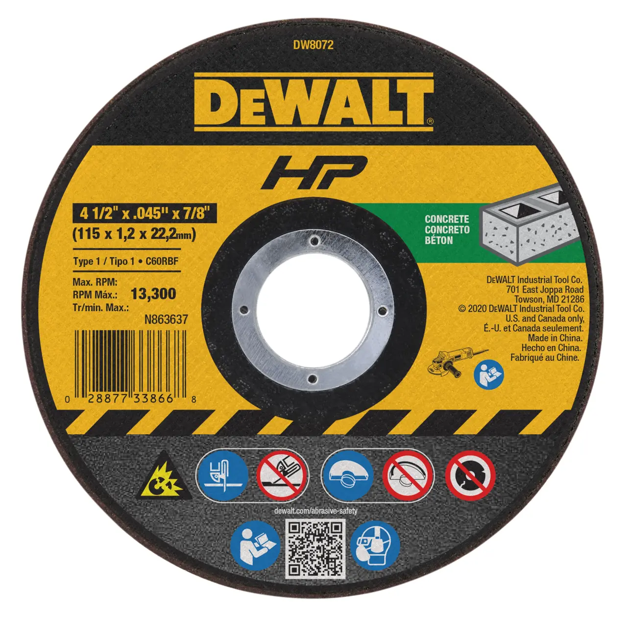 Hp 4-1/2-IN. X .045-IN. X 7/8-IN. T1 Silicon Carbide Cut-Off Wheel for Concrete & Masonry