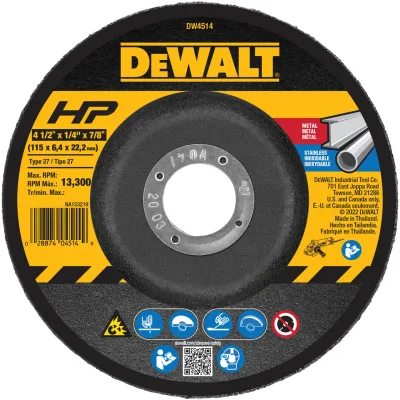 Hp 4-1/2-IN. X 1/4-IN. X 7/8-IN. T27 Grinding Wheel for Metal & Stainless