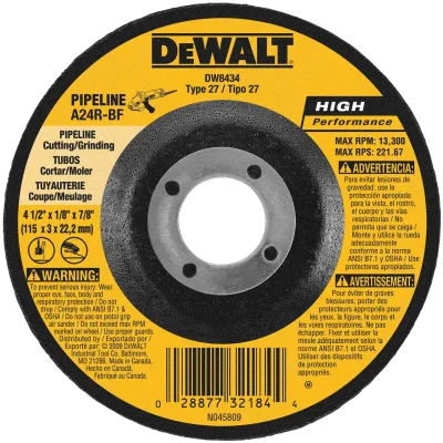 Hp 4-1/2-IN. X 1/8-IN. X 7/8-IN. Metal Pipeline Grinding Wheel
