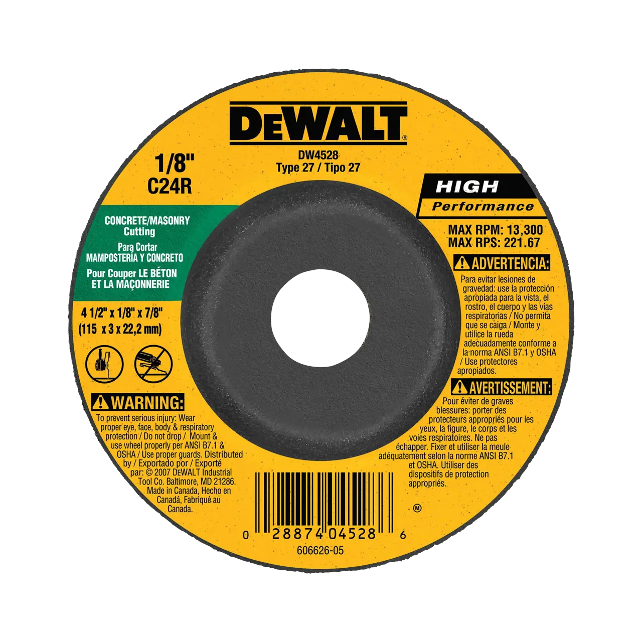 Hp 4-1/2-IN. X 1/8-IN. X 7/8-IN. T27 Silicon Carbide Grinding Wheel for Concrete & Masonry