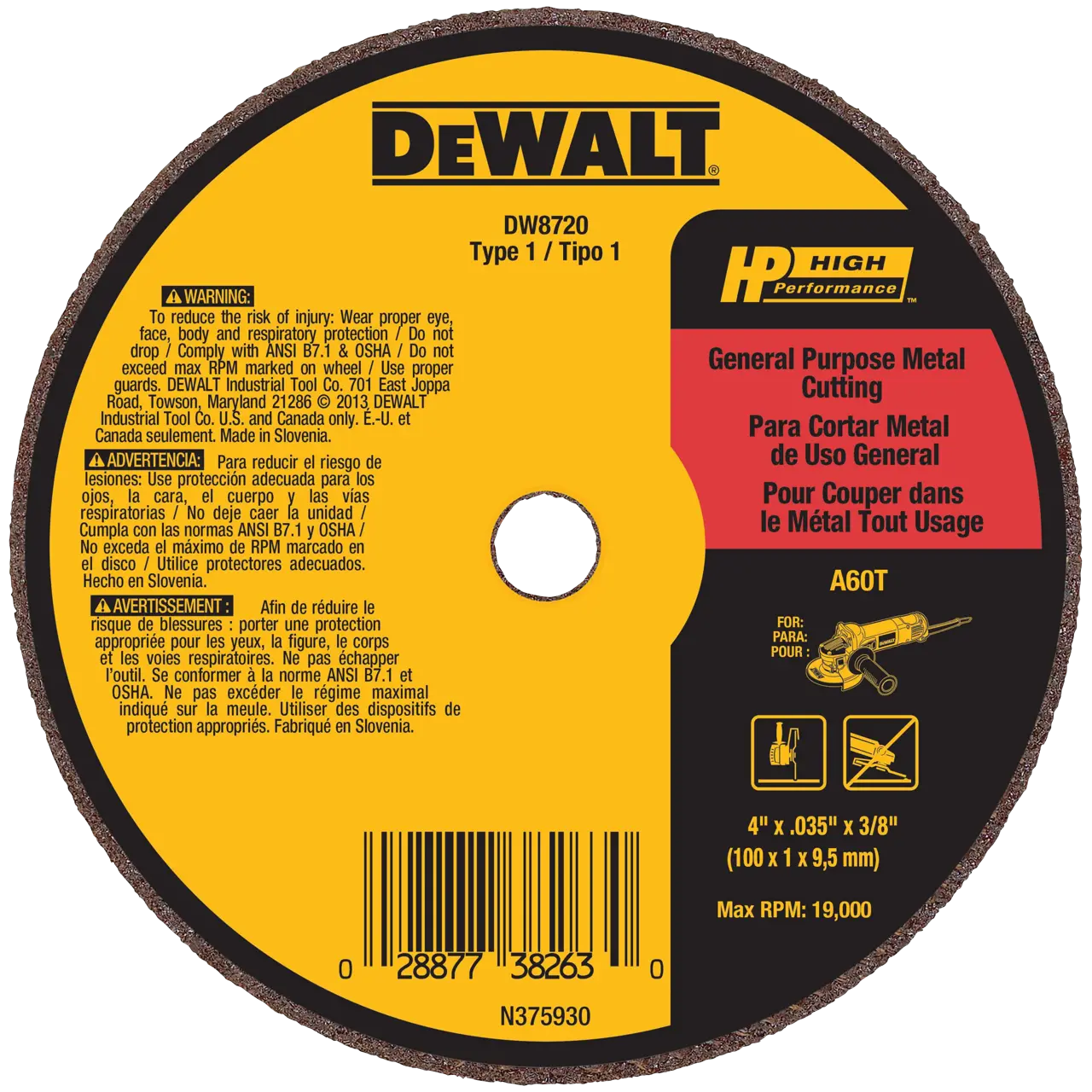 Hp 4-IN. X 0.035-IN. X 3/8-IN. A60T Metal & Stainless Cutting & Grinding Wheel