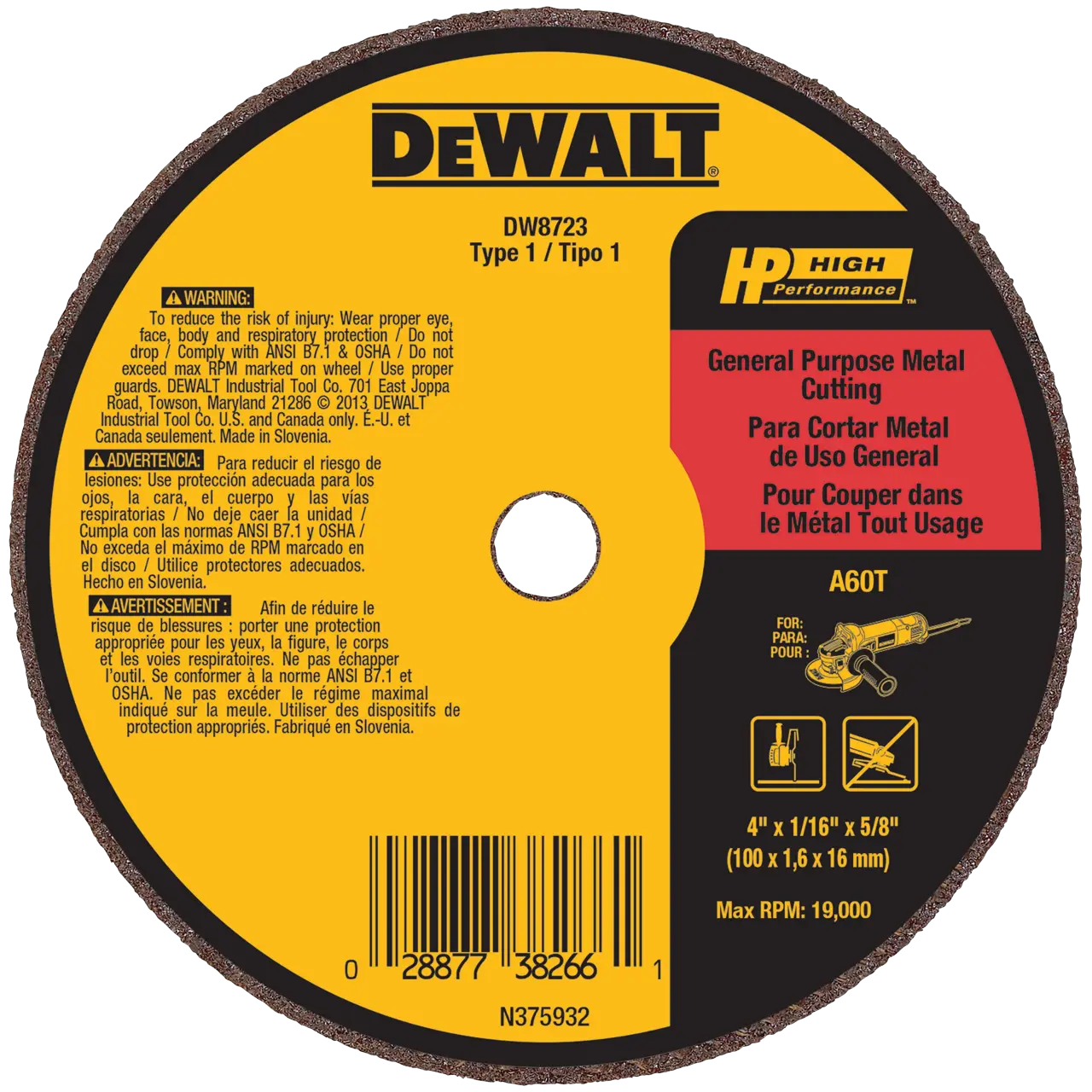 Hp 4-IN. X 1/16-IN. X 5/8-IN. A60T Metal & Stainless Cutting & Grinding Wheel