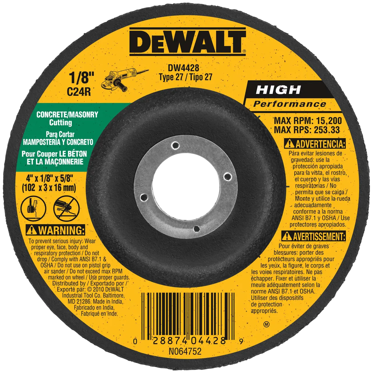 HP 4-IN. X 1/8-IN. X 5/8-IN. T27 Silicon Carbide Grinding Wheel for Concrete & Masonry