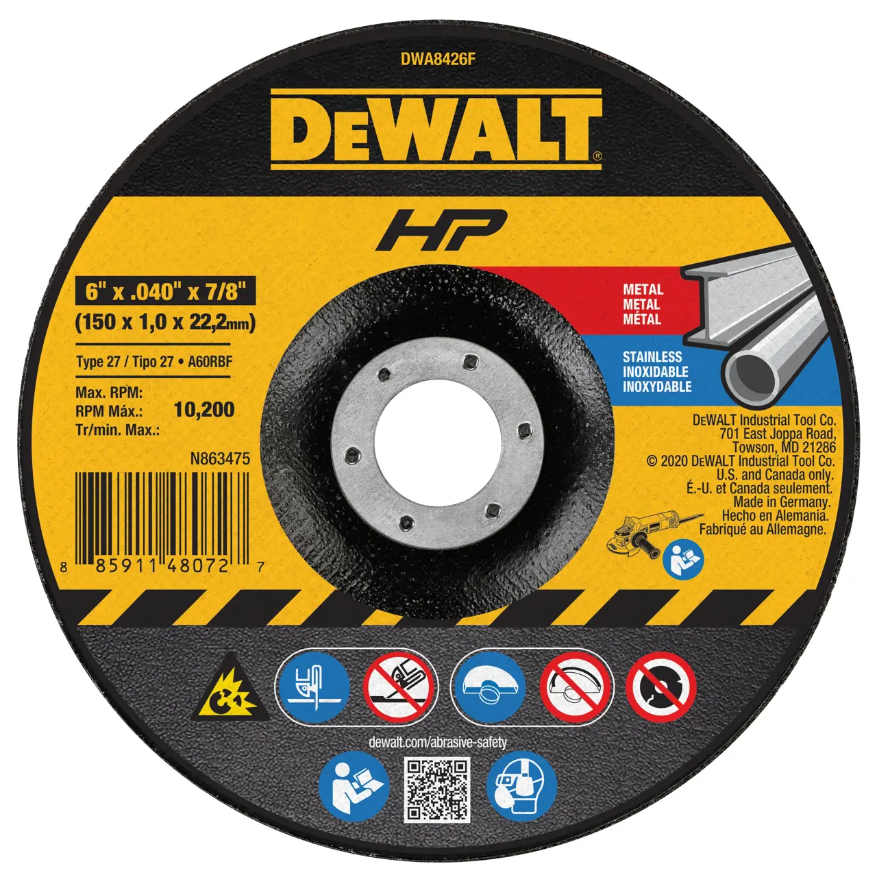 Hp 6-IN. X .040-IN. X 7/8-IN. Type 27 Cut-Off Wheel for Metal & Stainless