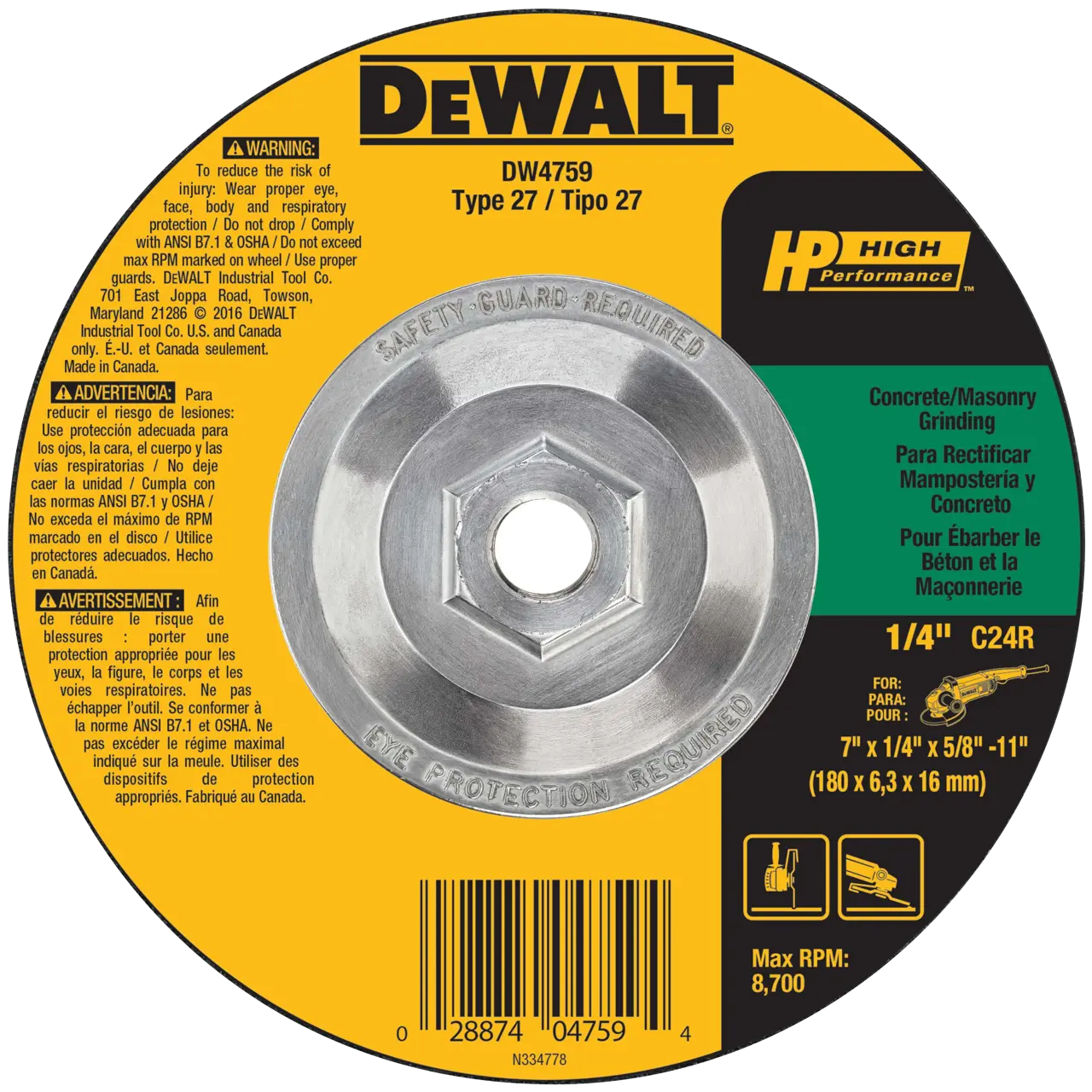 Hp 7-IN. X 1/4-IN. X 5/8-IN.-11 T27 Silicon Carbide Grinding Wheel for Concrete & Masonry
