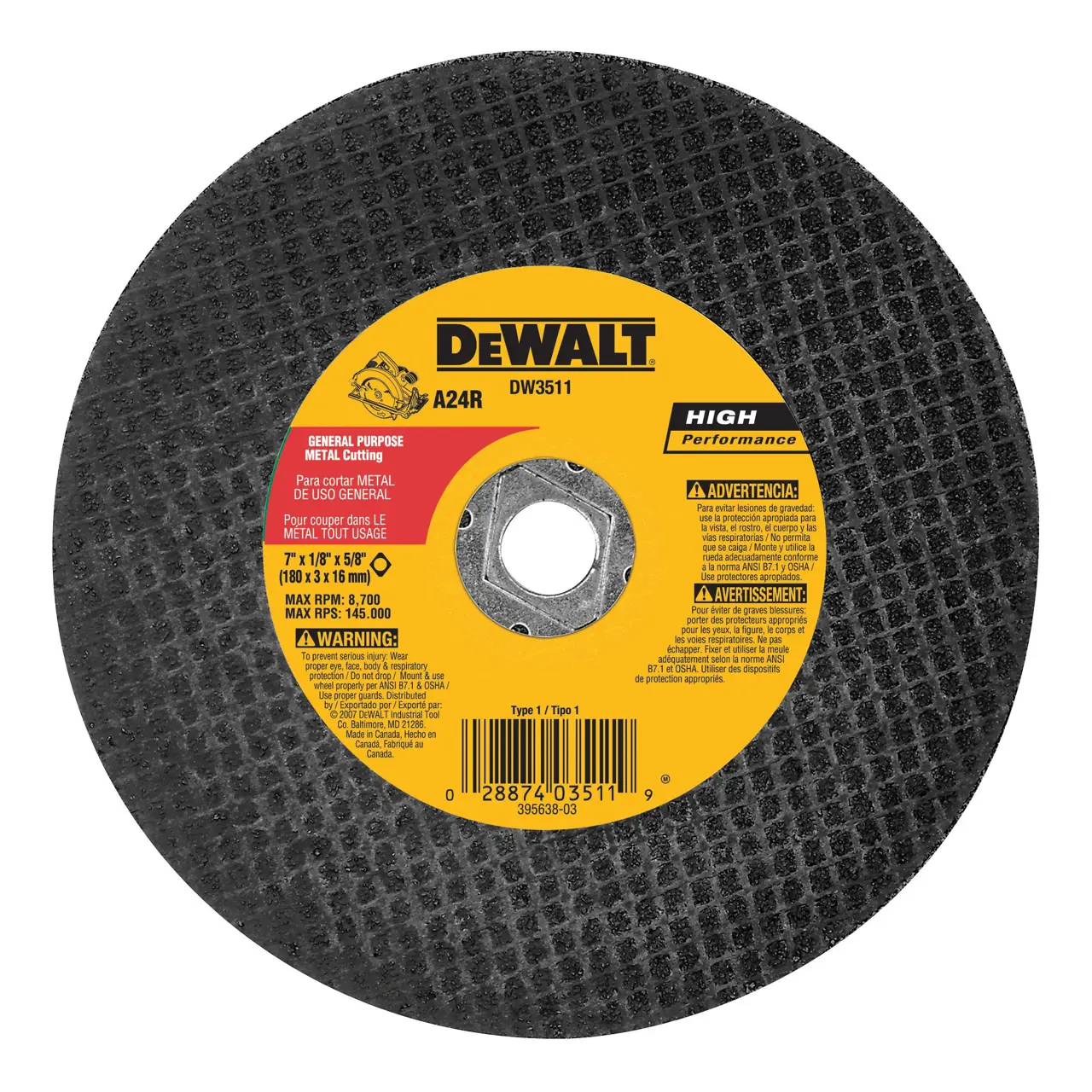 HP 7-IN. X 1/8-IN. X 5/8-IN. Diamond Drive Aluminum Oxide Cutting Wheel for Metal