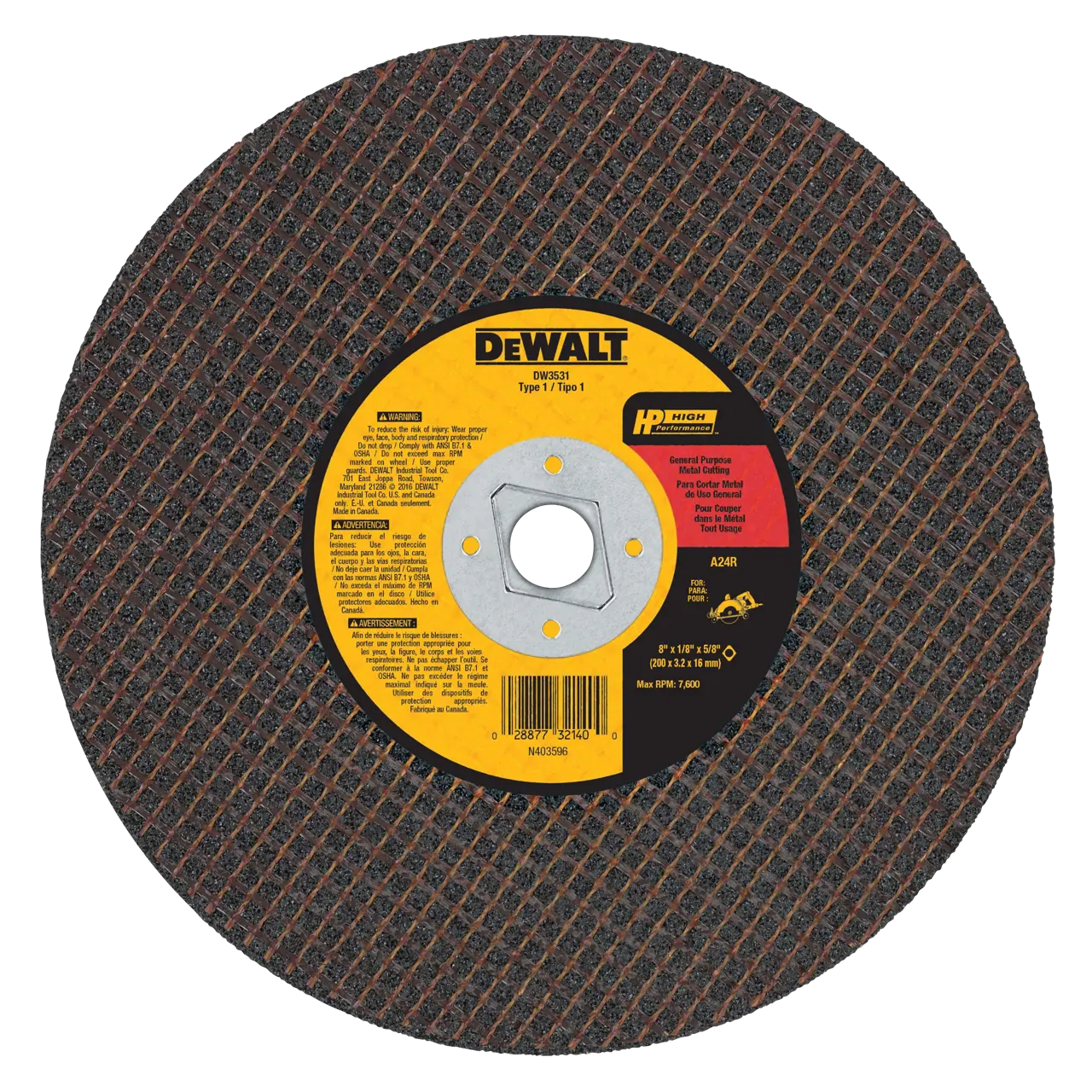 Hp 8-IN. X 1/8-IN. X 5/8-IN. Diamond Drive Aluminum Oxide Cutting Wheel for Metal