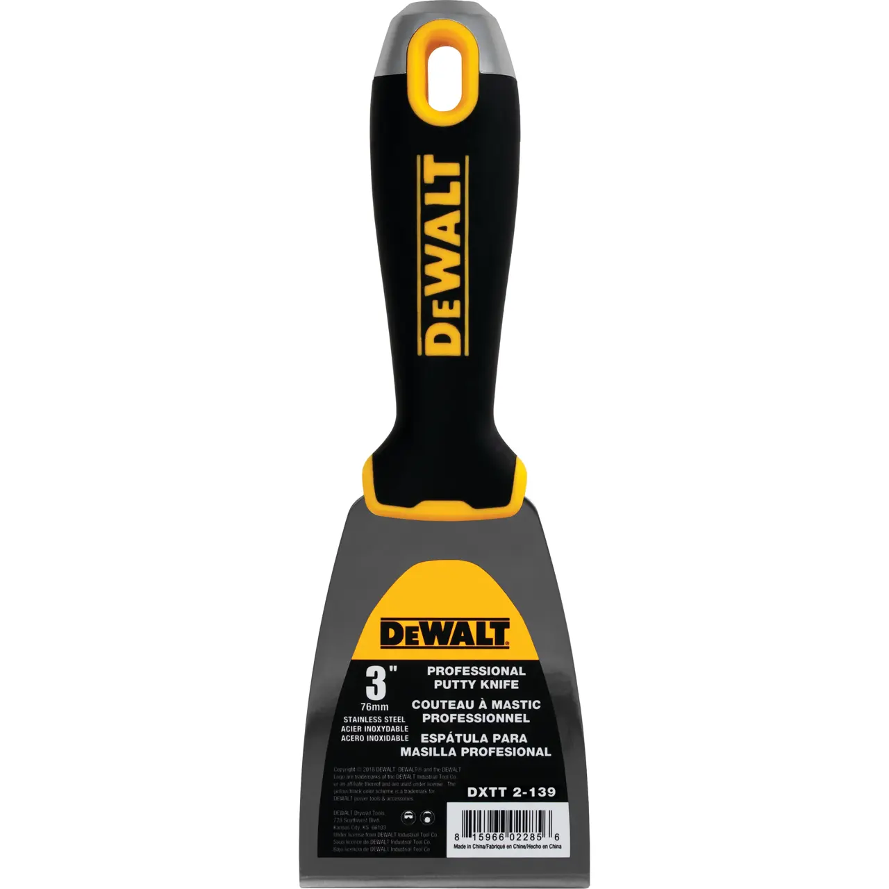 Stainless steel putty knife with soft grip handle