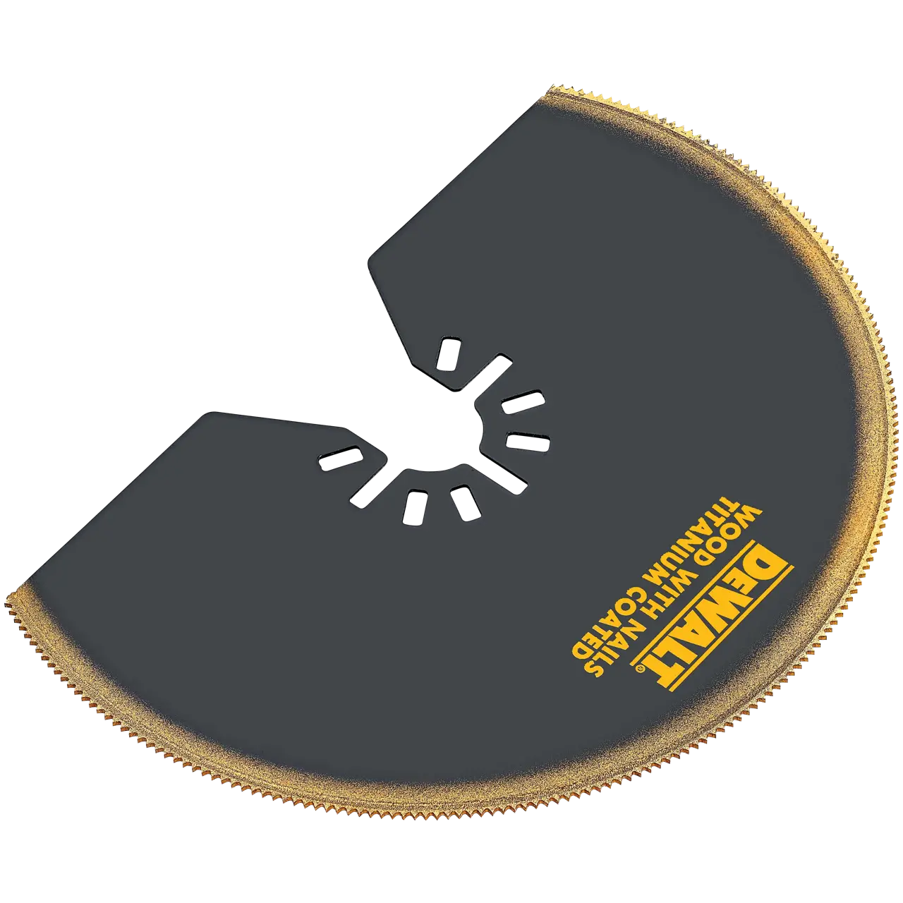 Titanium coated semi-circle oscillating tool blade for wood with nails