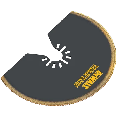 Titanium coated semi-circle oscillating tool blade for wood with nails
