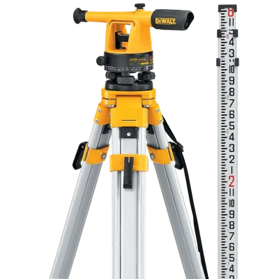 Transit Level, Surveying Tool with Tripod and Rod, 20X Magnification