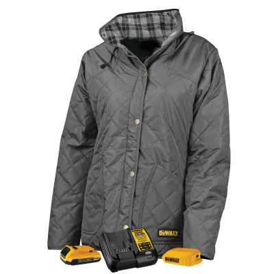 DEWALT Women's charcoal flannel lined quilted heated jacket kit DCHJ084CD1-XL