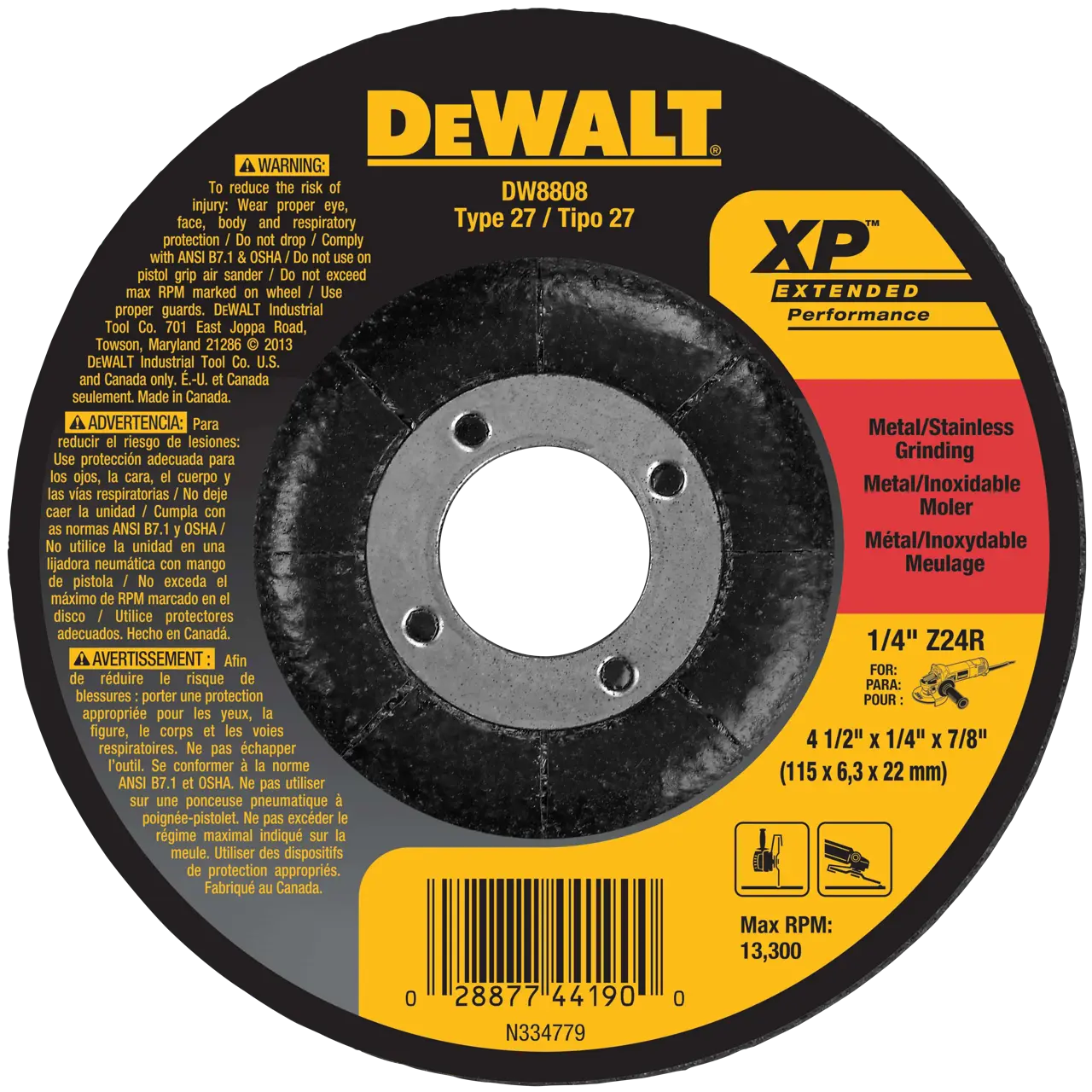XP™ 4-1/2-IN. X 1/4-IN. X 7/8-IN. T27 Zirconia Metal Grinding Wheel