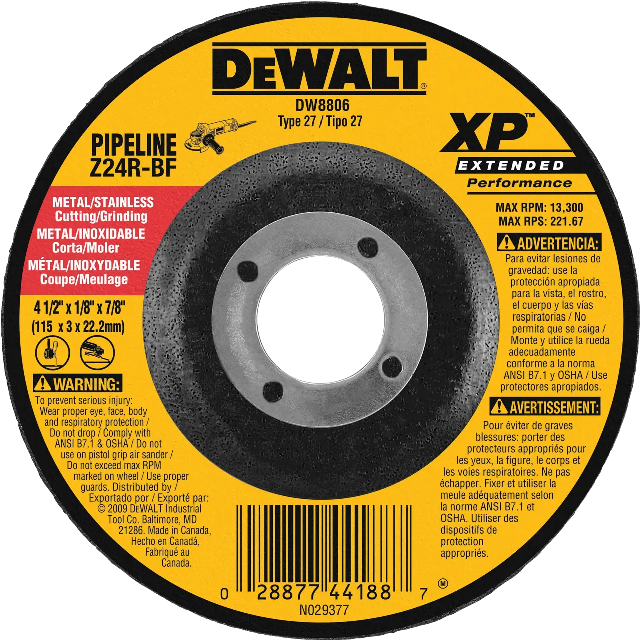 XP™ 4-1/2-IN. X 1/8-IN. X 7/8-IN. T27 Zirconia Metal Grinding Wheel