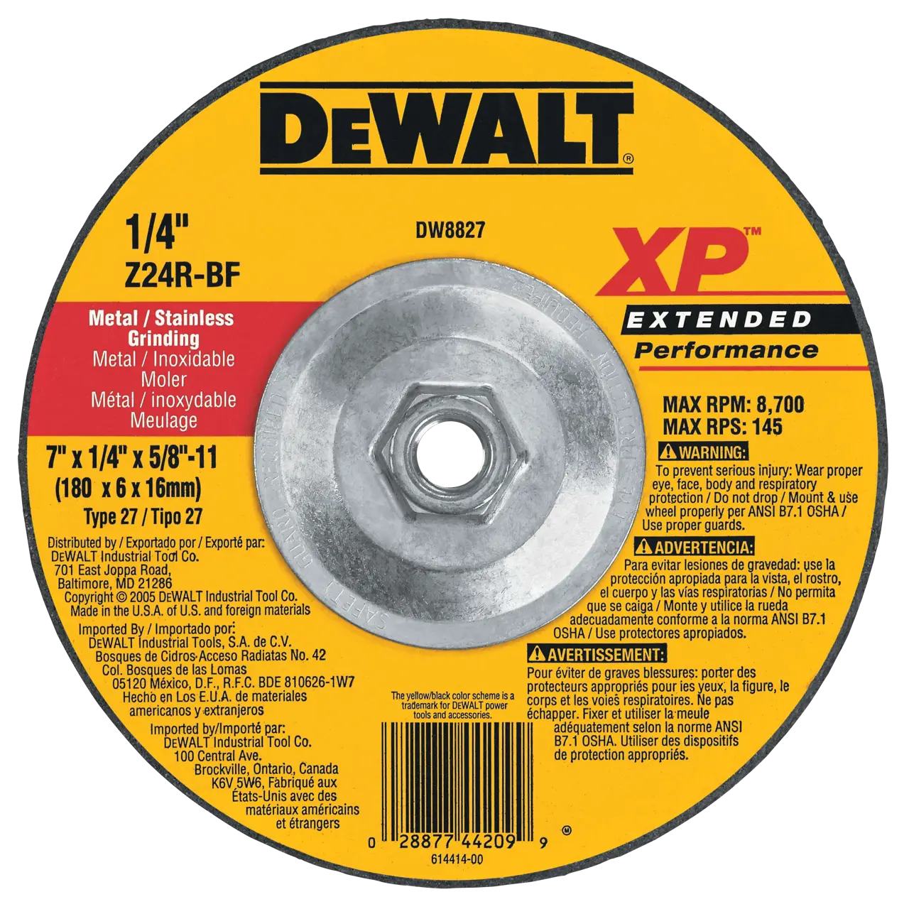 XP™ 7-IN. X 1/4-IN. X 5/8-IN.-11 T27 Zirconia Metal Grinding Wheel