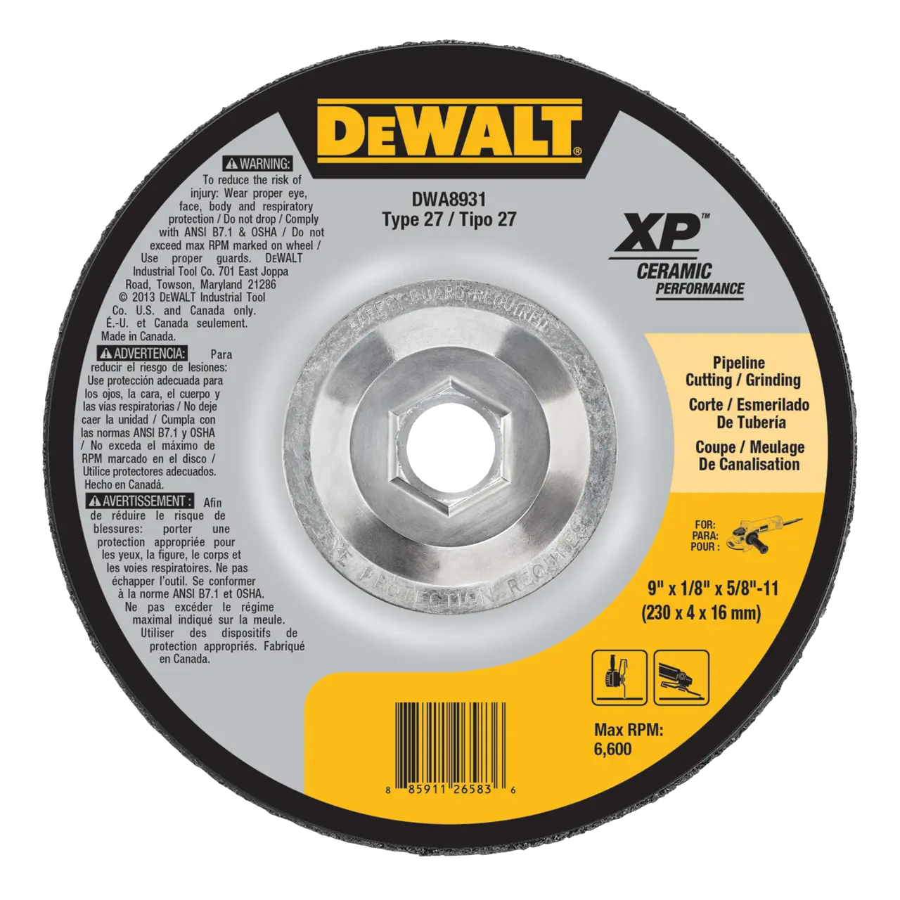 XP™ 9-IN. X 1/8-IN. X 5/8-IN.-11 ceramic pipeline cutting & grinding wheel