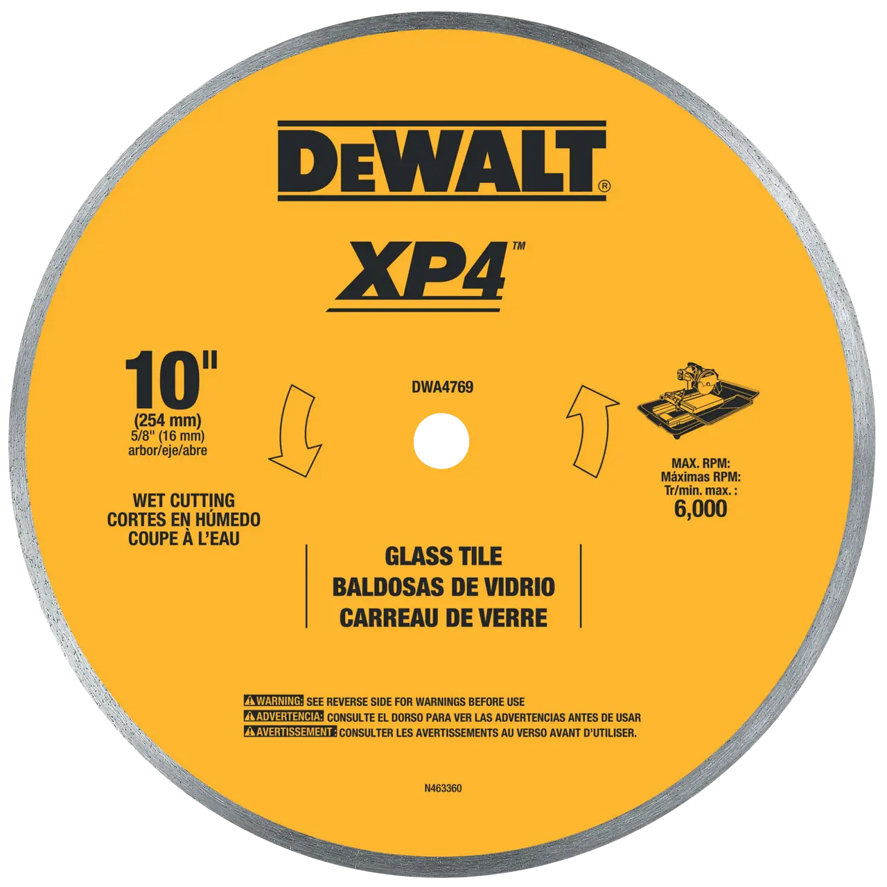 XP4 10-IN. Continuous rim wet cutting glass tile blade