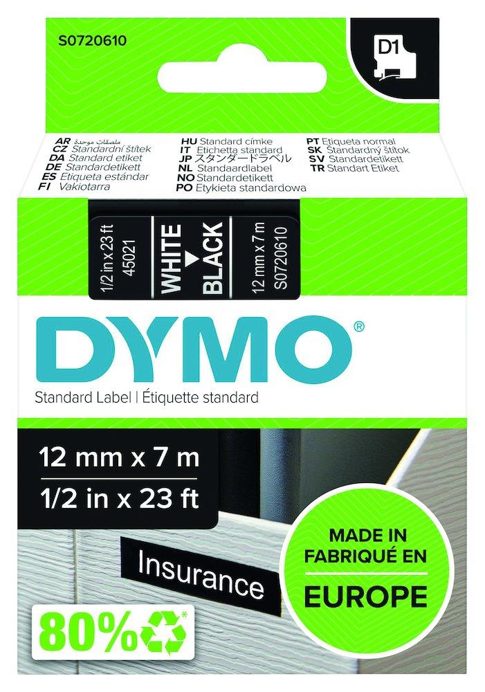 Dymo D1 Label Tape white/black - 12mm