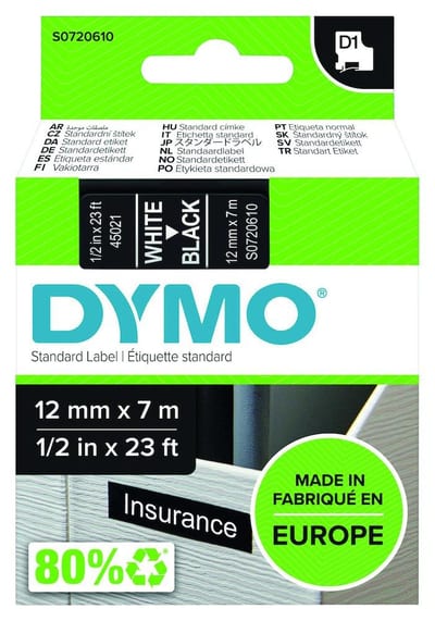Dymo D1 Label Tape white/black - 12mm