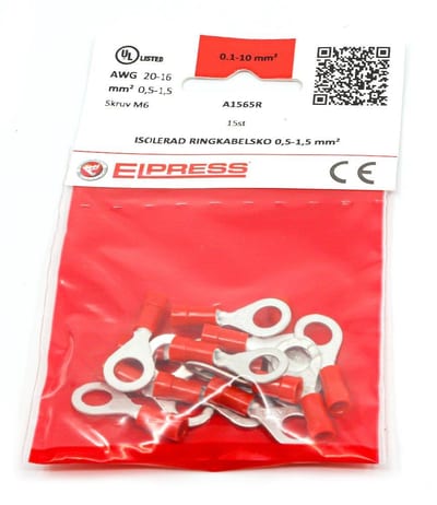 Elpress A1565R-CP Ring Cable Lug - 0,75 - 1,5 mm², 6mm, red, Insulated, PC-Cu ( Polycarbonat / copper )