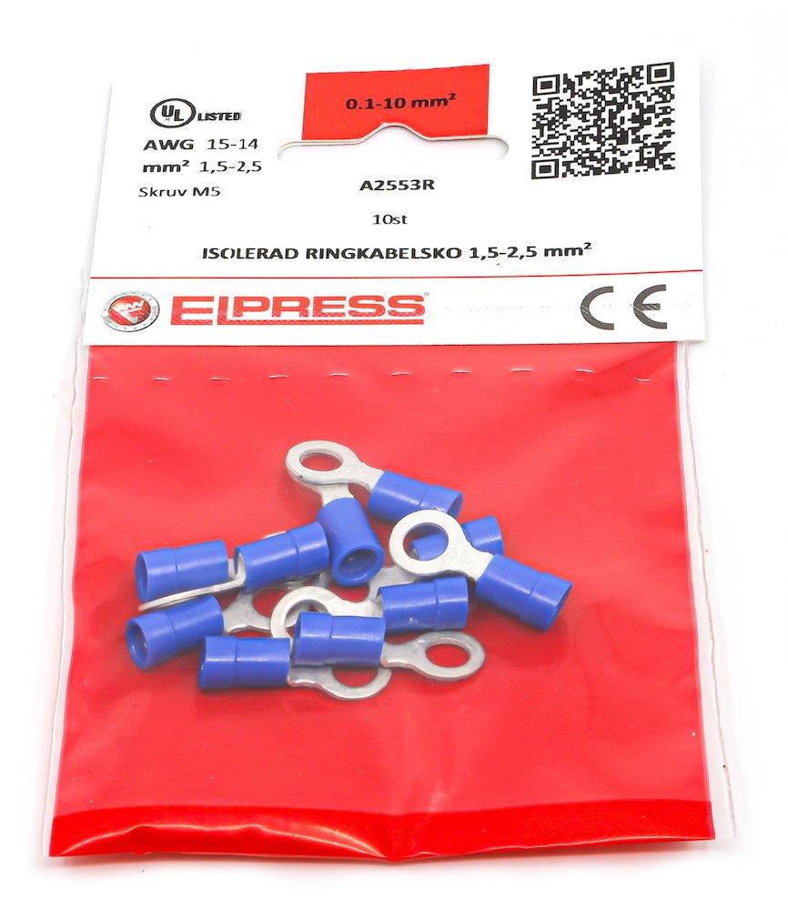 Elpress A2553R-CP Ring Cable Lug - 1,5 - 2,5 mm², 5mm, blue, Insulated, PC-Cu ( Polycarbonat / copper )