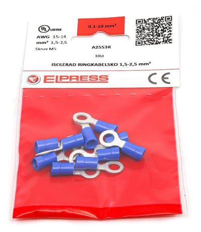 Elpress A2553R-CP Ring Cable Lug - 1,5 - 2,5 mm², 5mm, blue, Insulated, PC-Cu ( Polycarbonat / copper )