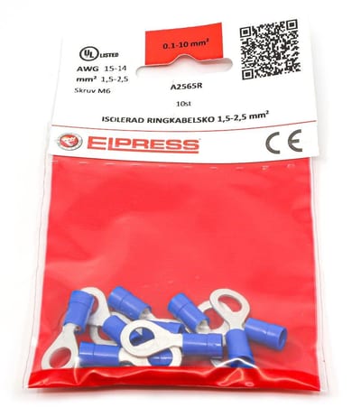 Elpress A2565R-CP Ring Cable Lug - 1,5 - 2,5 mm², 6mm, blue, Insulated, PC-Cu ( Polycarbonat / copper )