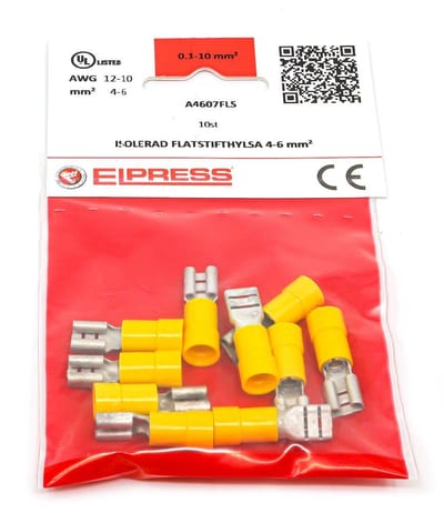 Elpress A4607FLS-CP Spade Sleeve - 4 - 6 mm², 6,3 x 0,8mm, Fully insulated, brass - PC ( Polycarbonat ), yellow