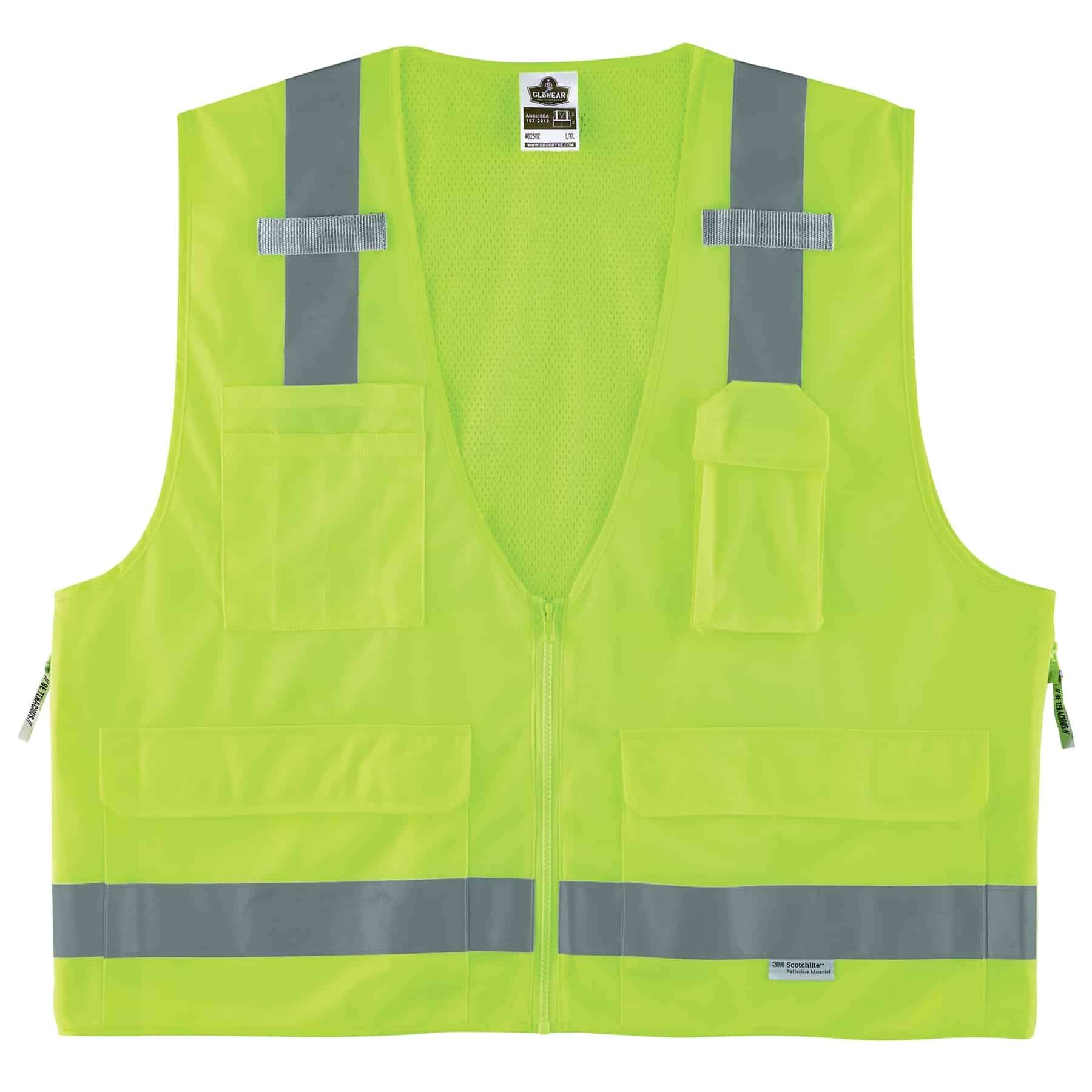 GloWear 8250Z Hi-Vis Surveyor Vest - Type R, Class 2, Zipper, 7 Pockets