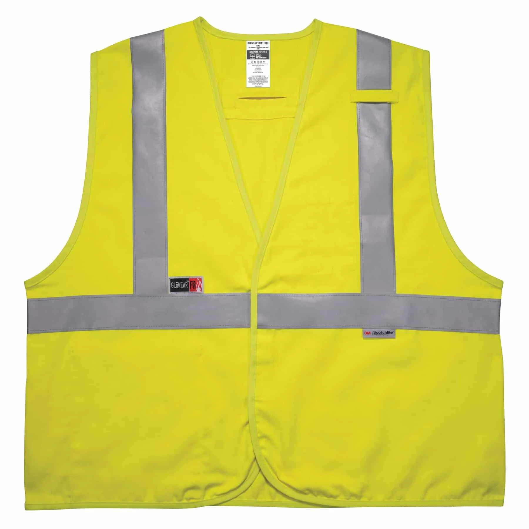 GloWear 8261FRHL Hi-Vis FR Safety Vest - Class 2, NFPA 2112, NFPA 70E, Solid, Hook & Loop