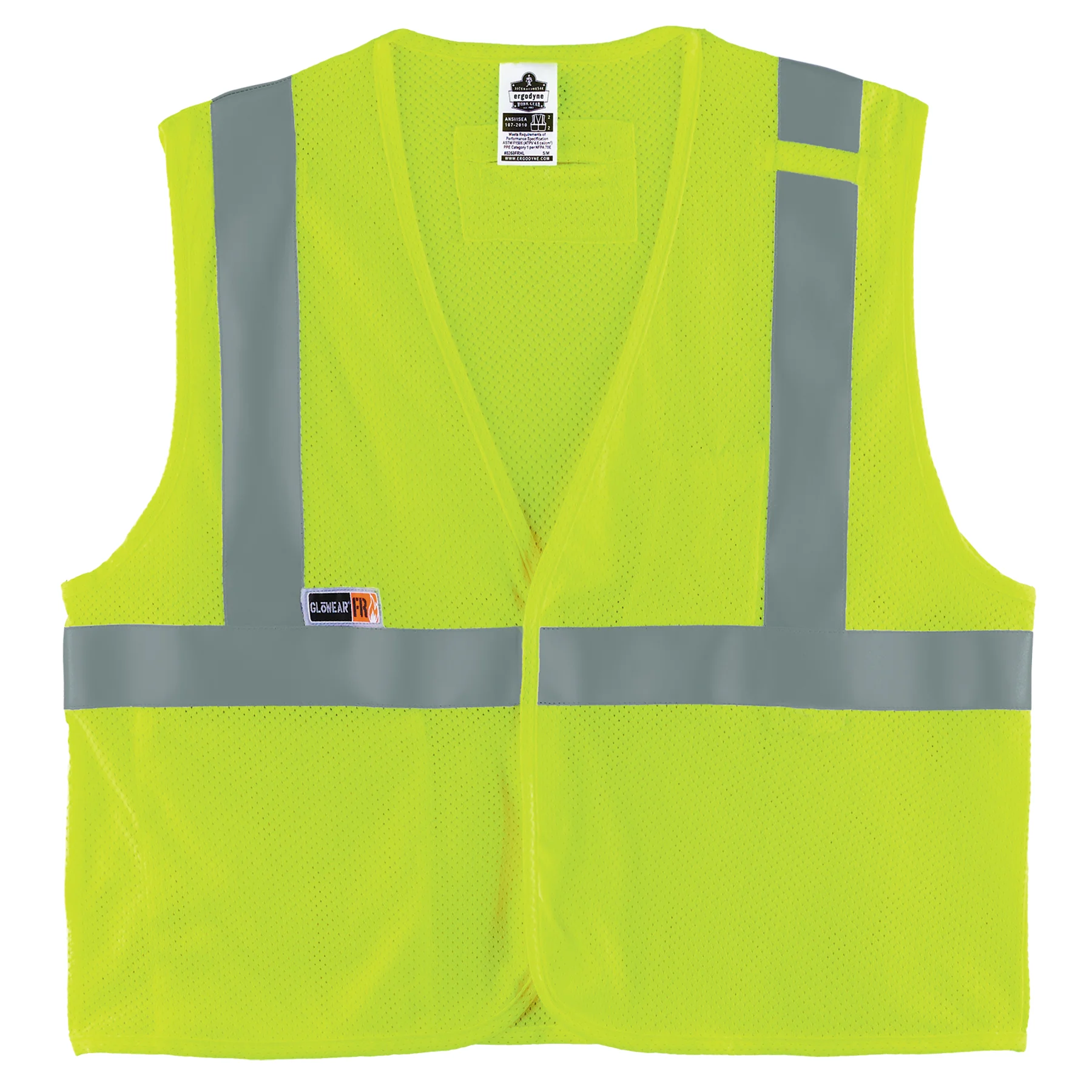 GloWear 8263FRHL Hi-Vis FR Safety Vest - Class 2, NFPA 70E, Mesh, Hook & Loop, Modacrylic