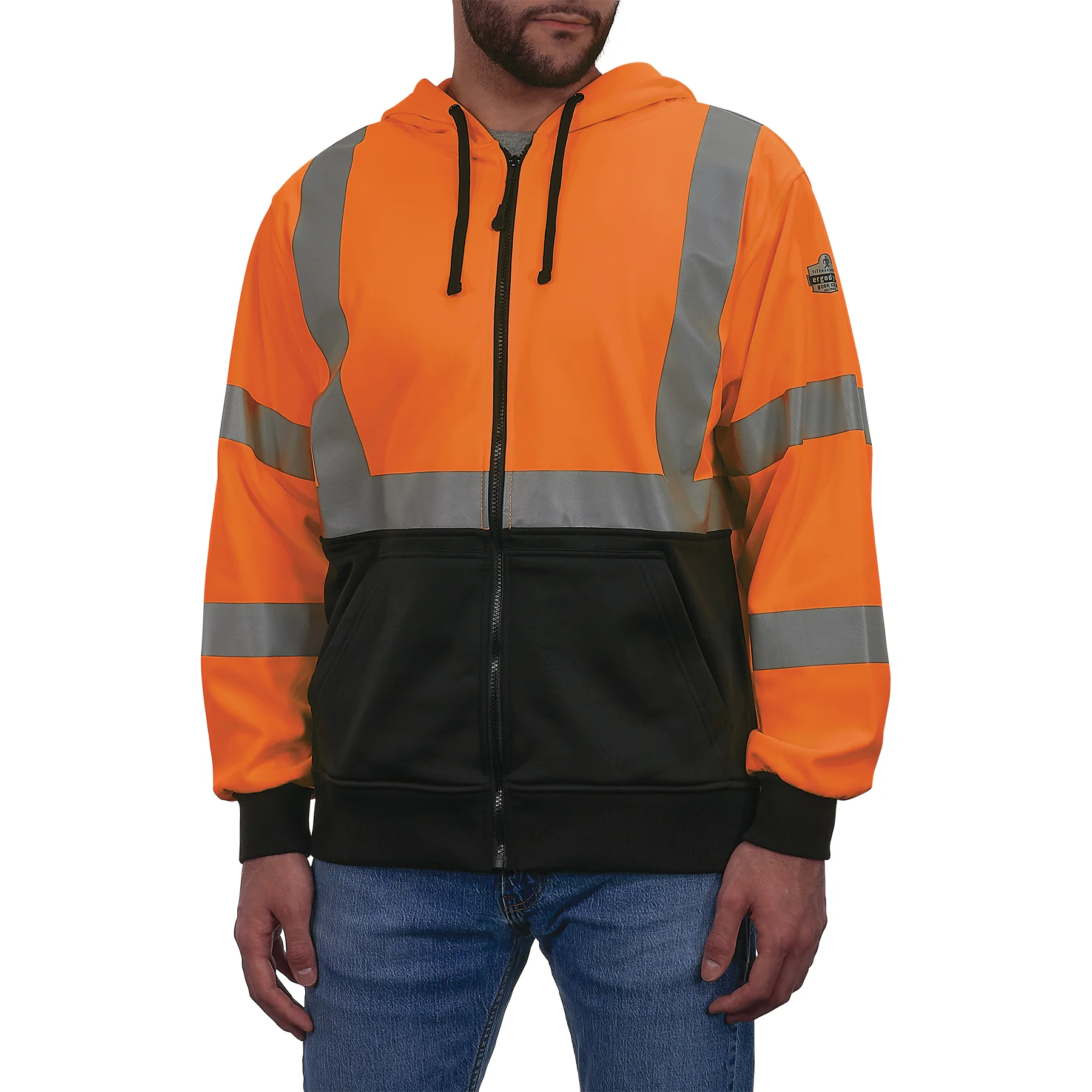 GloWear 8312BK Essential Hi-Vis Hooded Zip-Up Sweatshirt - Type R, Class 3, Black Bottom