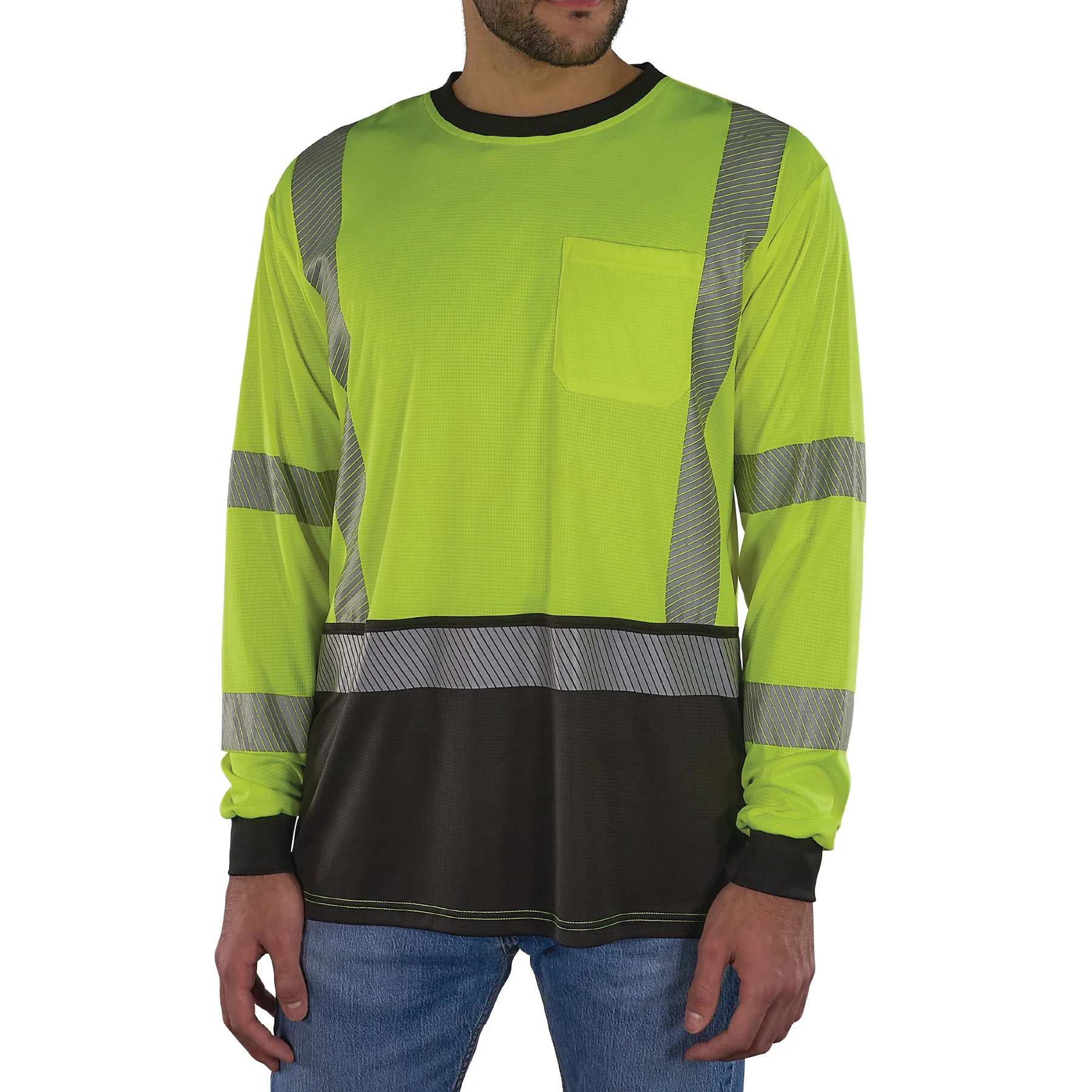 GloWear 8371BK Performance Hi-Vis Long Sleeve T-Shirt - Type R, Class 3, Black Bottom