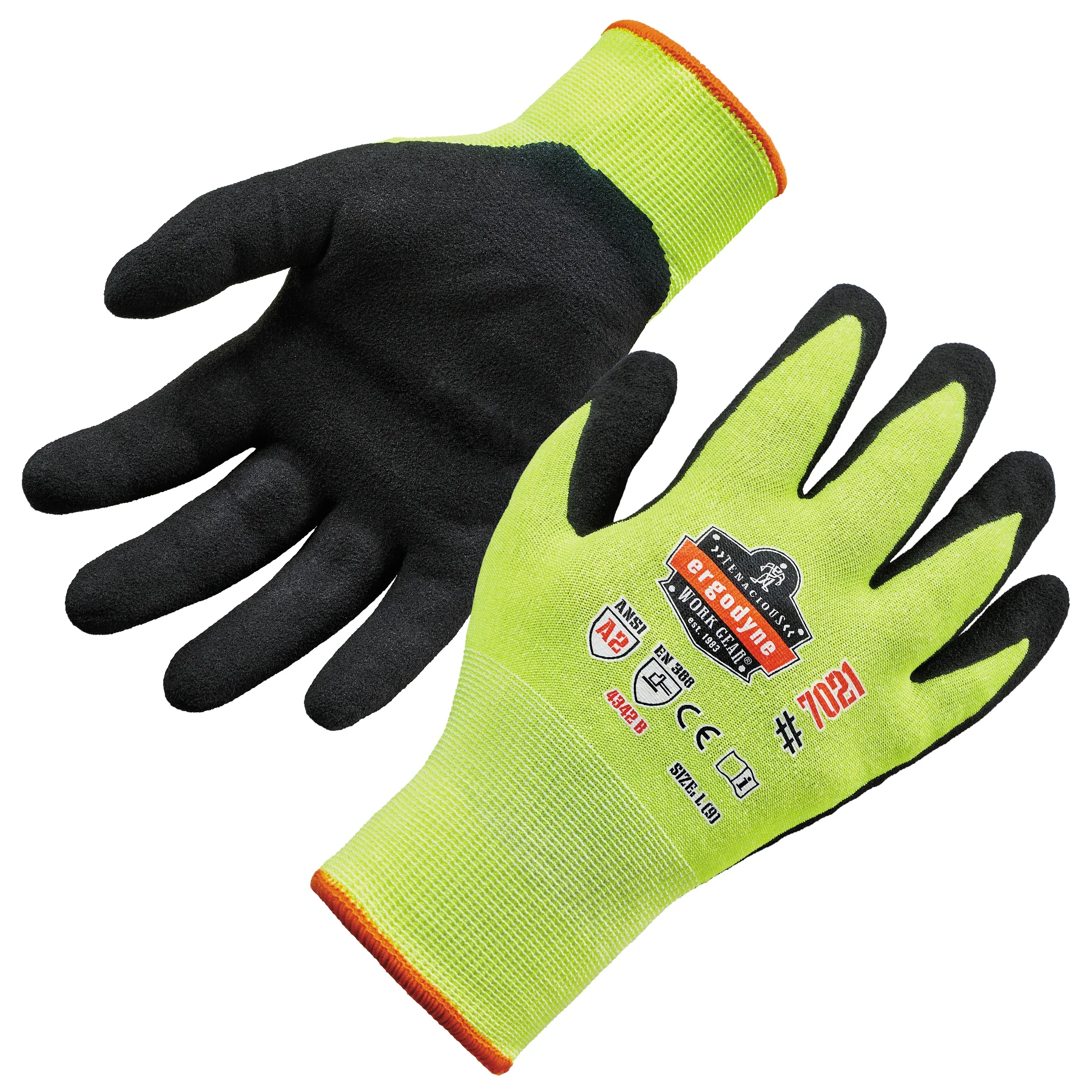 ProFlex 7021 Hi-Vis Nitrile Coated Cut-Resistant Gloves - ANSI/ISEA 105-2016 A2, EN 388: 4342B, 18G, Wet Grip