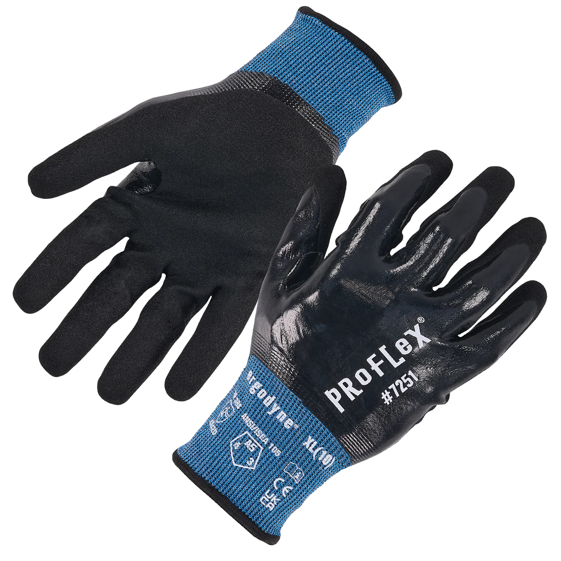 ProFlex 7251 Fully Coated Nitrile Cut-Resistant Gloves - ANSI/ISEA 105-2016 A5, EN 388 4X42D, Water-Resistant, 21G