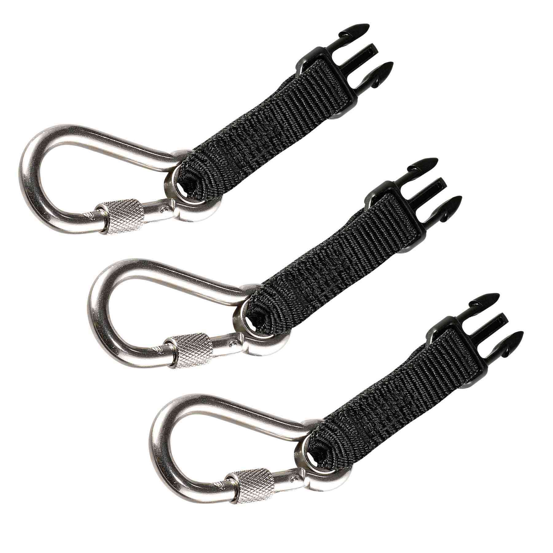 Squids 3025 Retractable Tool Lanyard Accessory Pack - SS Carabiner Attachments (3-Pack)