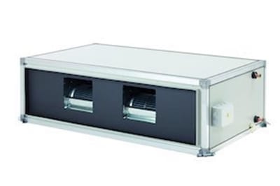 Eurapo EDS 004 high-pressure ducted fan coil, without plenum, EC inverter motor, 4-row coil, 3-way on/off valve with bypass, 4.97 kW cooling, 41 dB(A), 624 m³/h, ESTEDS004-4R+OPT V2 3W