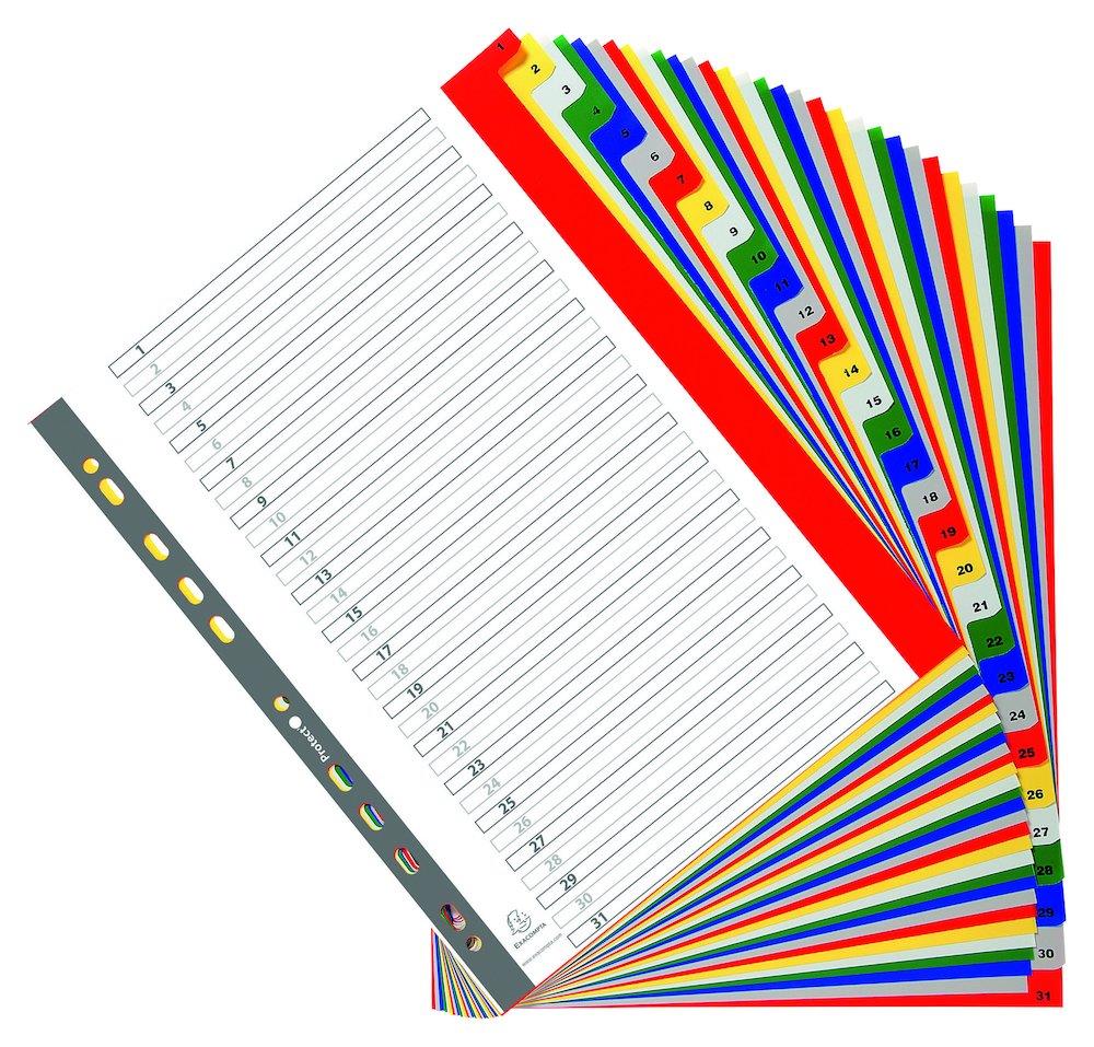 Exacompta Register - 1PCS, A4, Assorterede colours, 1-31, plastic