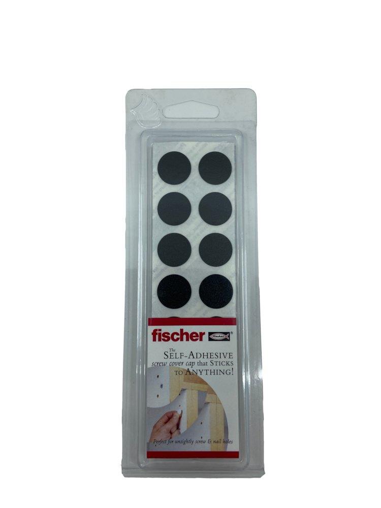 Fischer Cover Cap self-adhesive black - 14mm, 42PCS