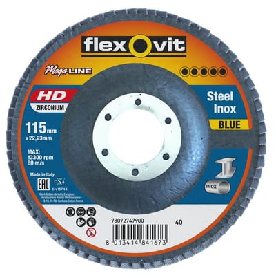 Flexovit Mega-Line HD Flap Disc conical - 22.23mm, 115mm, 40, steel, stainless steel, aluminium, Zirconia/ceramic aluminium oxide