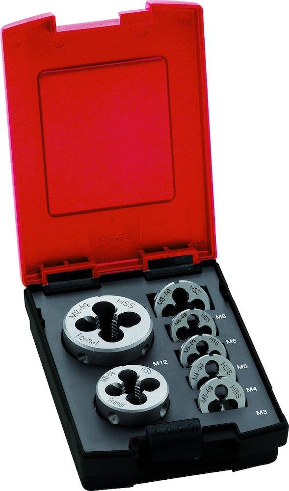 Format 1804 Thread Die Set round HSS-E - 7PCS, Metric, M3-M4-M5-M6-M8-M10-M12, M3-M12