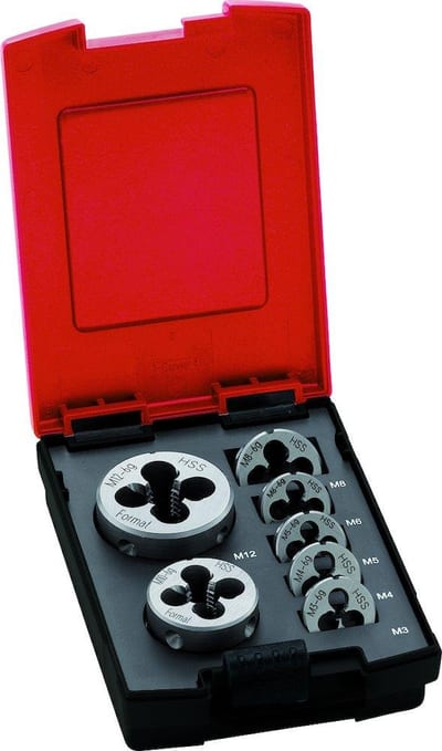 Format 1804 Thread Die Set round HSS-E - 7PCS, Metric, M3-M4-M5-M6-M8-M10-M12, M3-M12